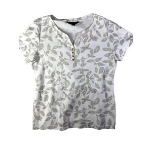 Karen Scott Leaf Shirt Women's Size Medium Gold Glitter Leafs Goblincore Cottage